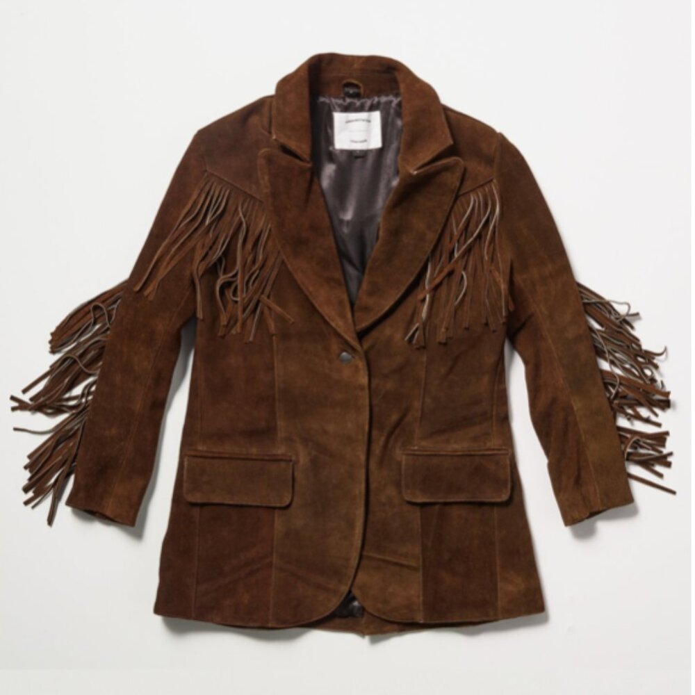 Suede Fringe Leather Jacket - Brown